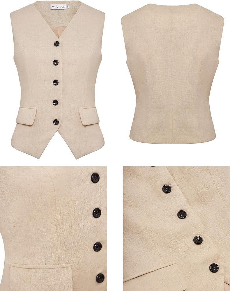 wearVAST Women Linen Waistcoat Tailored Fitted Tuxedo Suit Vest | Amazon (US)
