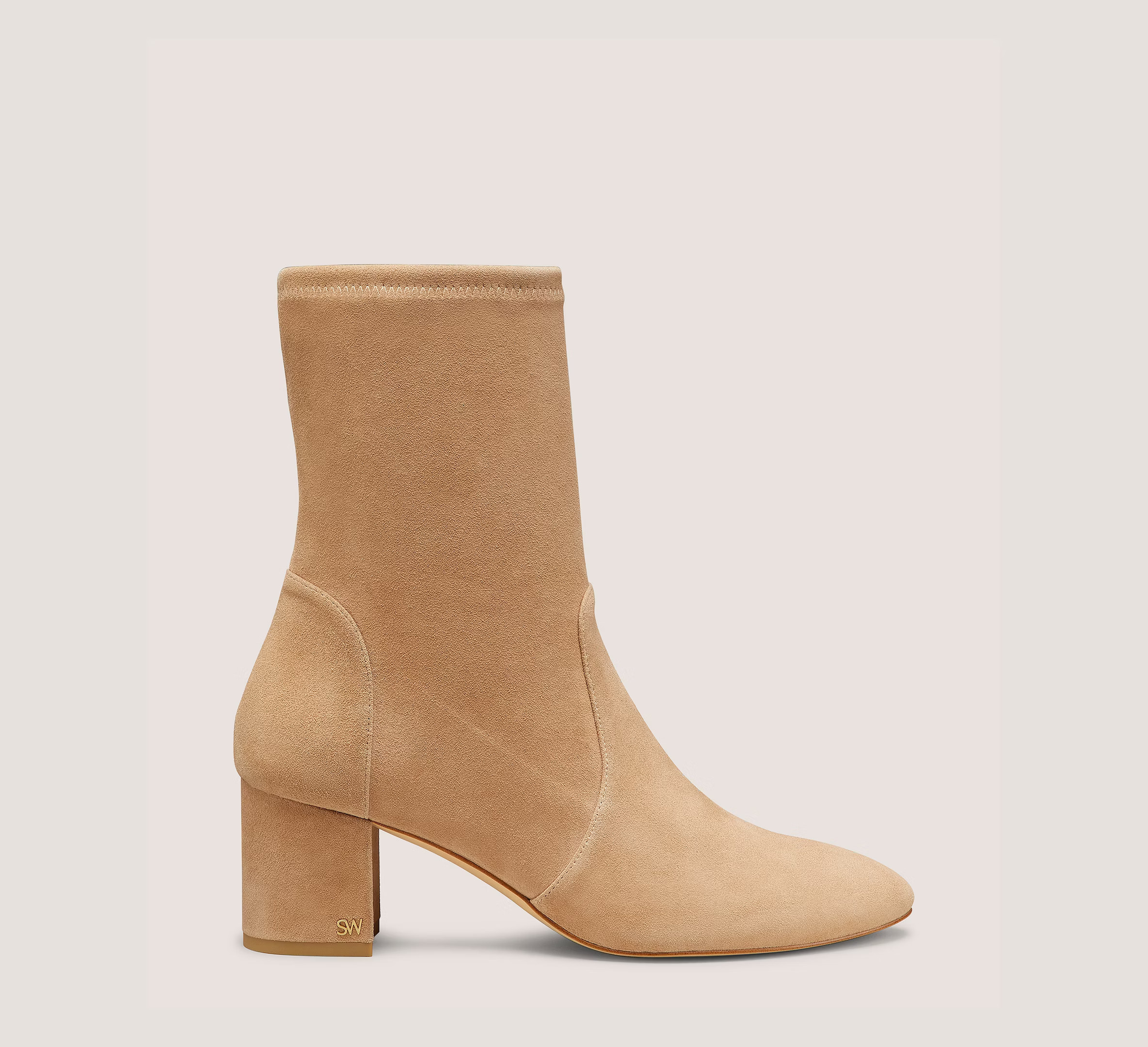 Stuart Weitzman Ariana 60 Sock Bootie, Sandalwood Stretch Suede, Size: 5.5 Medium | Stuart Weitzman Outlet