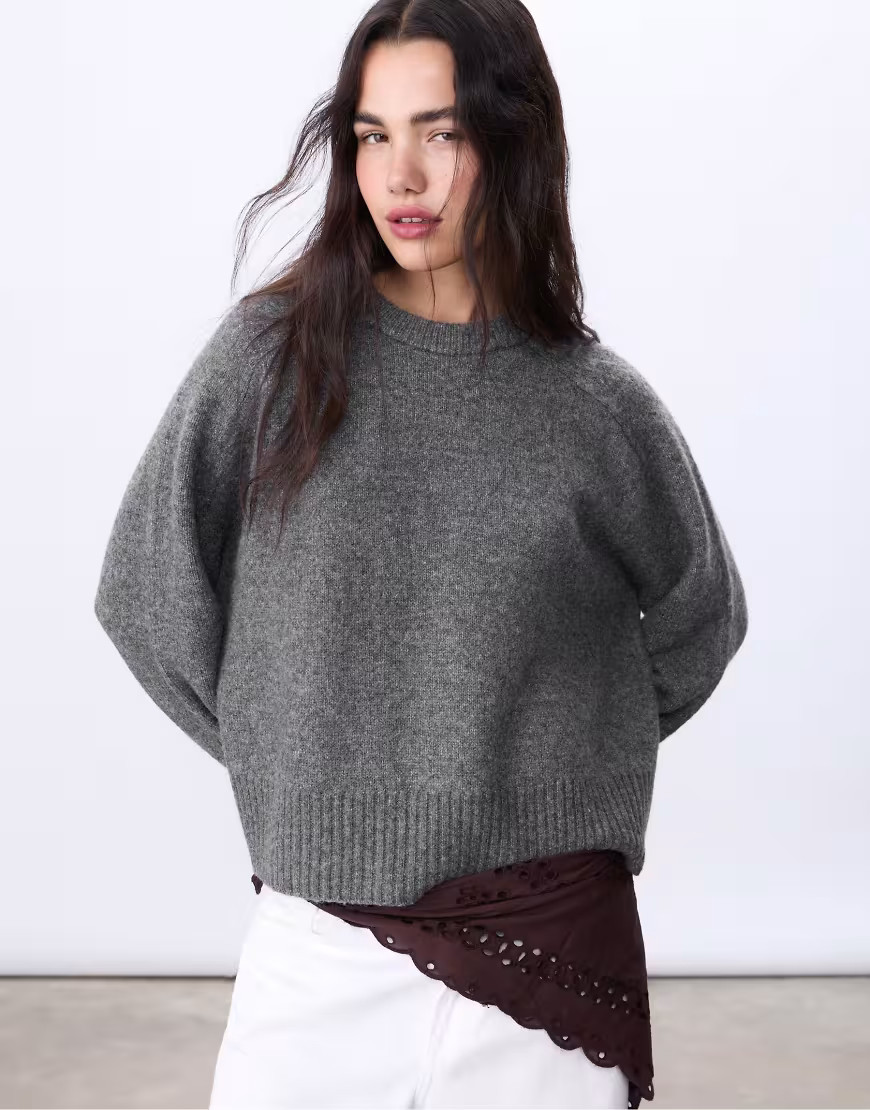 Stradivarius Basic soft knit sweater in dark grey | ASOS (Global)