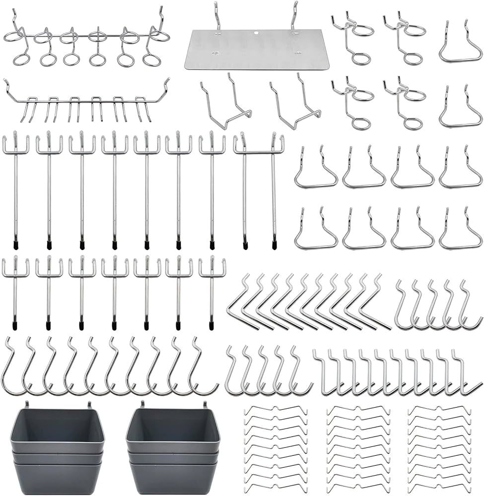 FRIMOONY Pegboard Hooks Assortment with Pegboard Bins, Peg Locks, for Organizing Various Tools, 1... | Amazon (US)
