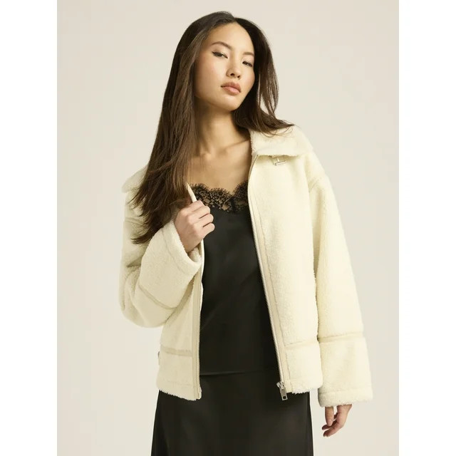 Scoop Women's Faux Fur Oversized Teddy Jacket, Sizes XS-XXL | Walmart (US)