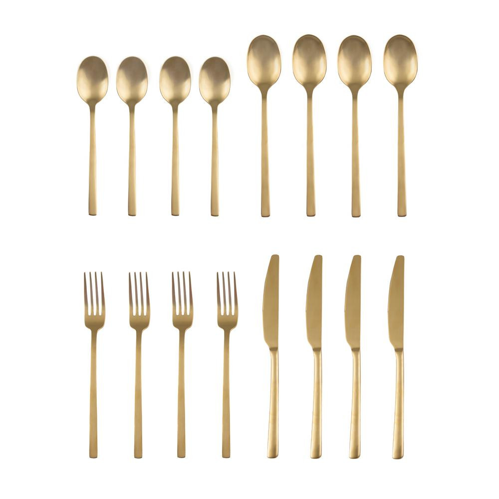 Cambridge Beacon 16-Piece Gold Satin 18/0 Stainless Steel Flatware Set (Service for 4)-807416CWG3... | The Home Depot