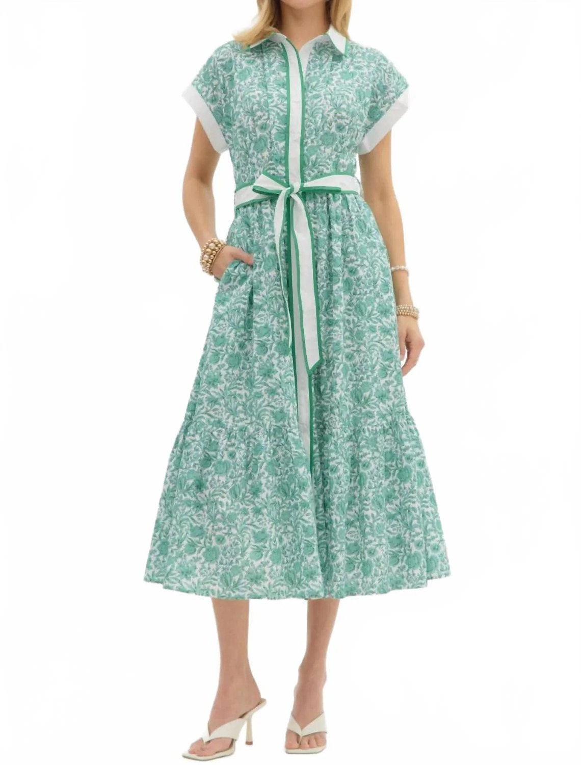 Delicate Blooms Floral Midi Dress In Green | Shop Simon