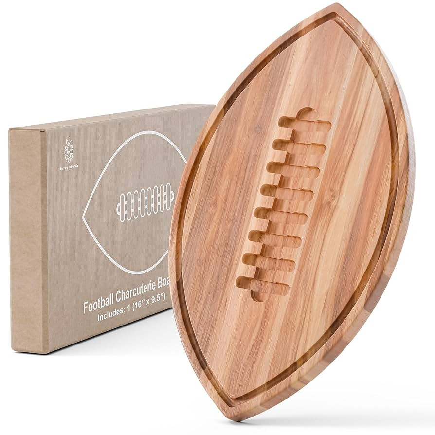 New – Football Shaped Cutting Board – Acacia Wood Charcuterie Tray – Wooden Football Servin... | Amazon (US)