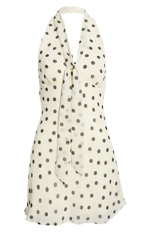 All in Favor Polka Dot Halter Neck Minidress in Ivory Black Dot at Nordstrom, Size Small | Nordstrom