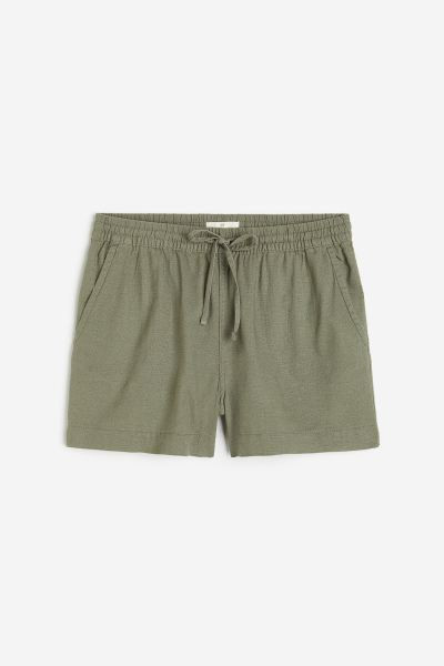 Pantalón corto en mezcla de lino - Verde caqui - MUJER | H&M ES | H&M (FR, IT, ES, PT, BE)