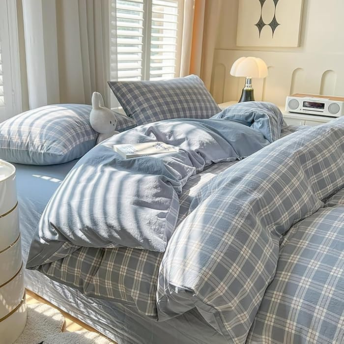 Plaid Duvet Cover Full Size Blue White Gingham Grid Reversible Bedding Set 3 Pcs Checkered Geomet... | Amazon (US)