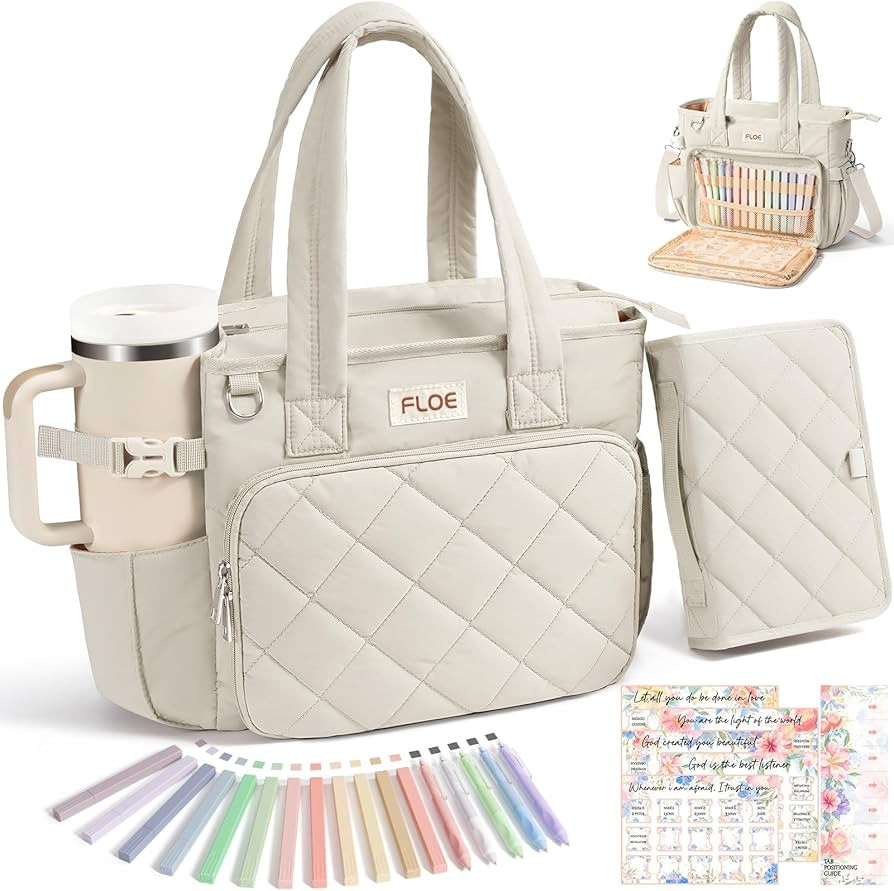 Large Bible Bag w/Bible Cover Case for Women, Puffer Bible Tote Bag Quilted Church Bag Book Carry... | Amazon (US)