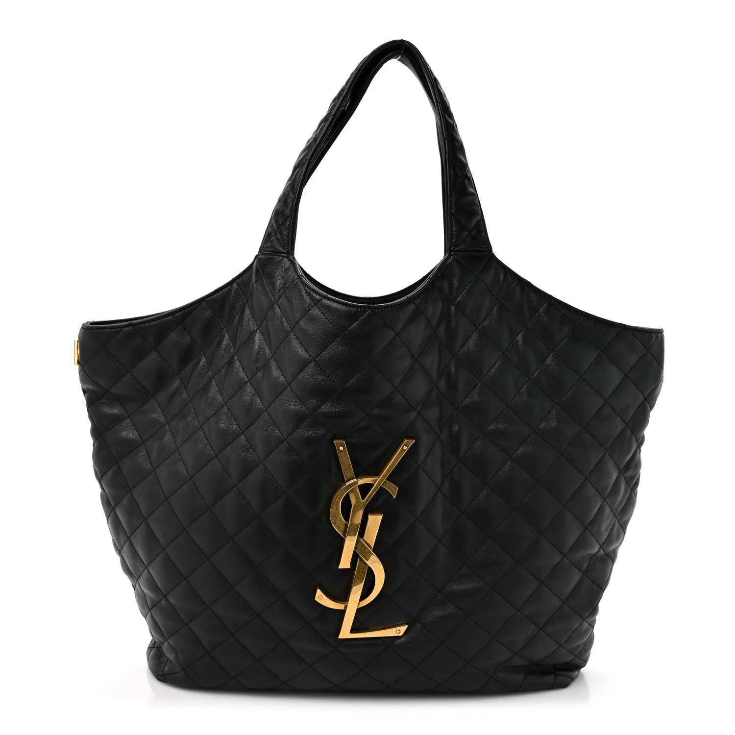 Saint Laurent Lambskin Quilted Maxi Icare Shopping Tote Black | FASHIONPHILE (US)