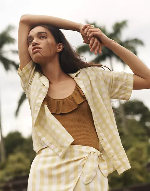 Cotton-Linen Boxy Camp Shirt in Gingham Check | Madewell