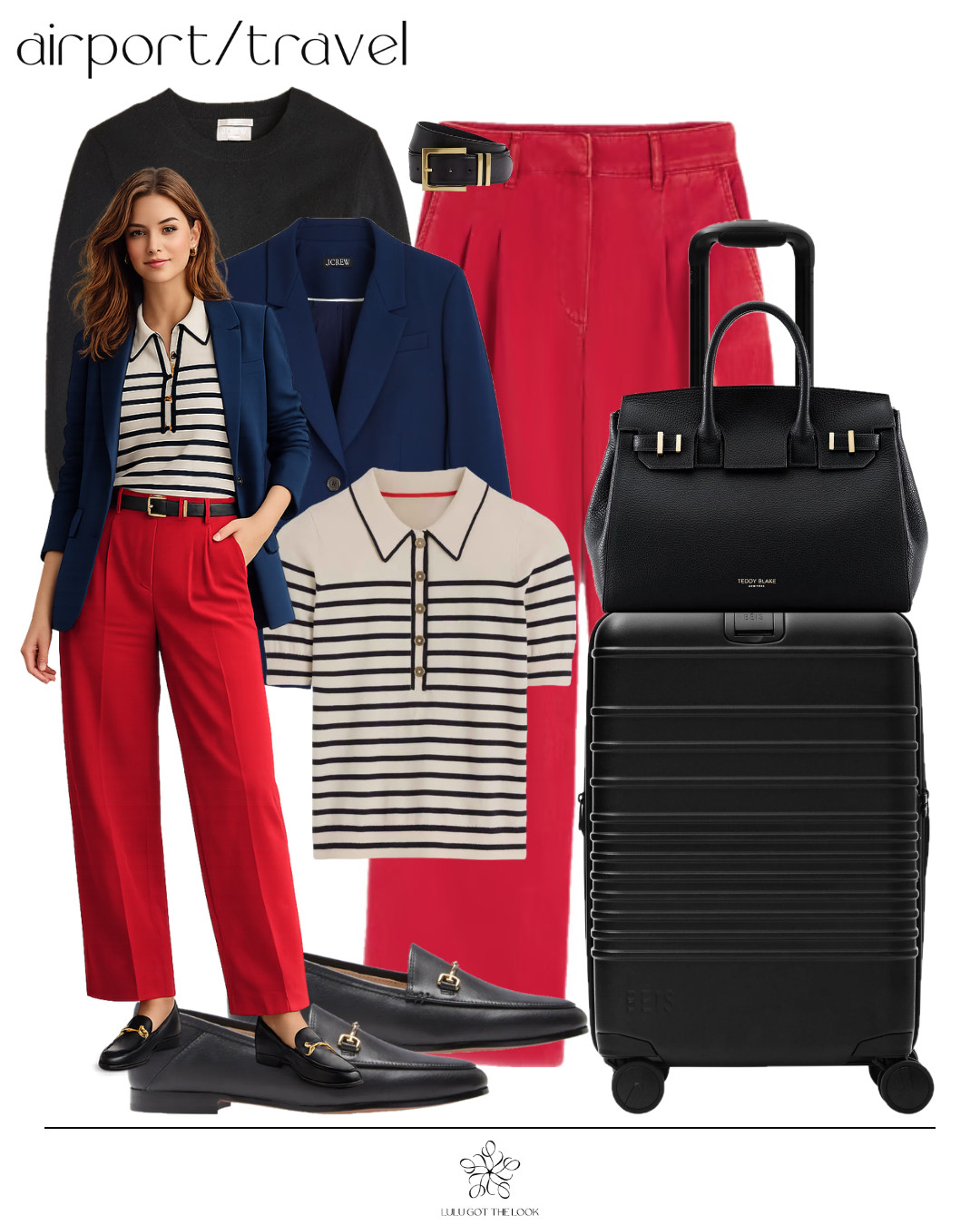 Airport/travel: navy, stripes and bright red - hi-lo 

 #LTKootd #LTKU #LTKTravel