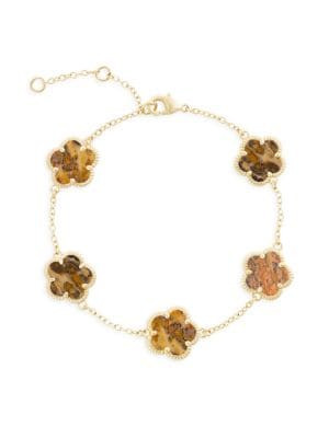 Flower 14K Goldplated & Leopardskin Jasper Bracelet | Saks Fifth Avenue OFF 5TH