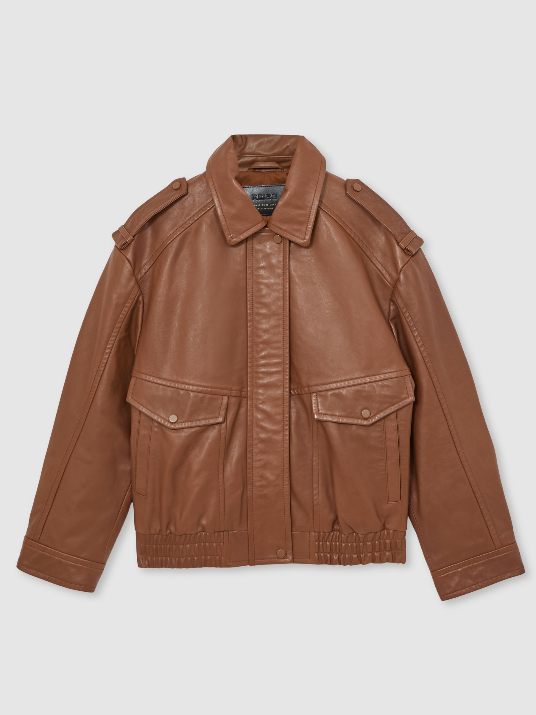 Oversized Leather Jacket in Tan | Reiss US
