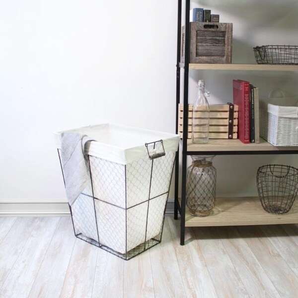 Chickie Single Rectangular Metal Chicken Wire Hamper with Liner and Foldable Wood Handles Set of 4 | Bed Bath & Beyond