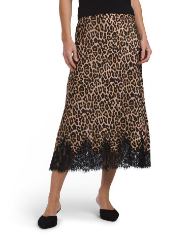 Printed Satin Skirt Bias Cut With Bottom Lace | TJ Maxx