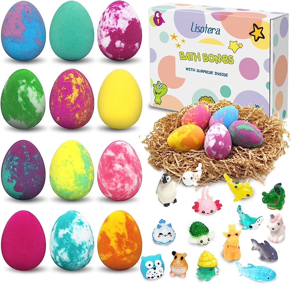 Easter Egg Bath Bombs for Kids with Toys Surprise Inside, Kids Bath Bombs Gift for Easter, 12 Pcs Bu | Amazon (US)