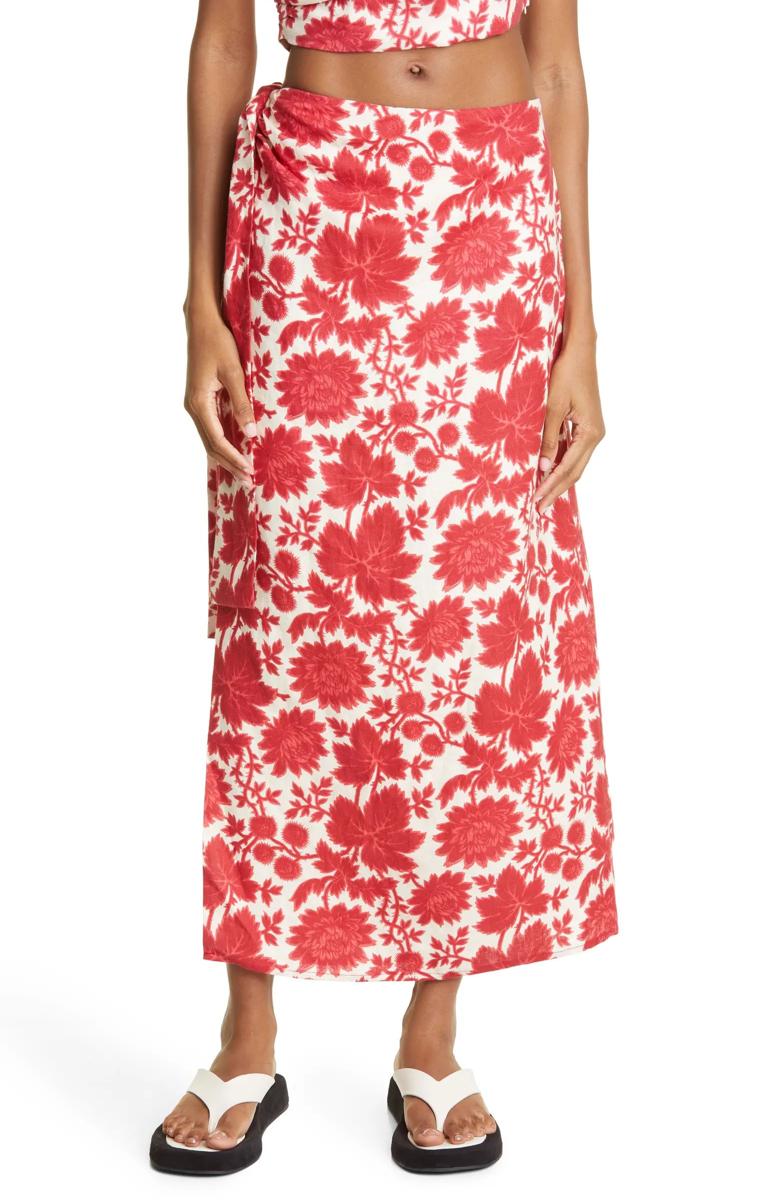 SIR Cinta Floral Linen Wrap Midi Skirt | Nordstrom | Nordstrom