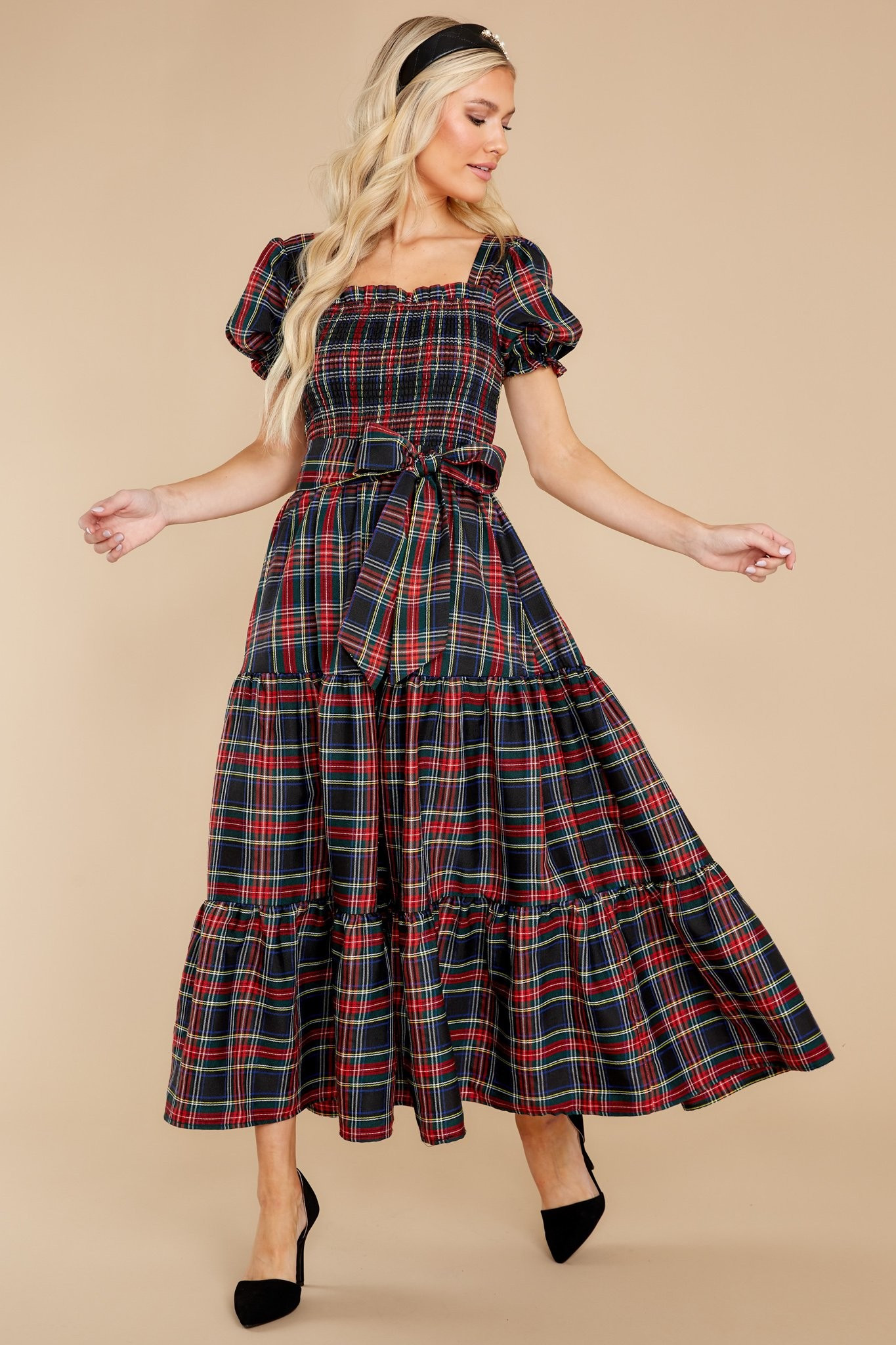 My Only Wish Black Multi Plaid Maxi Dress | Red Dress 