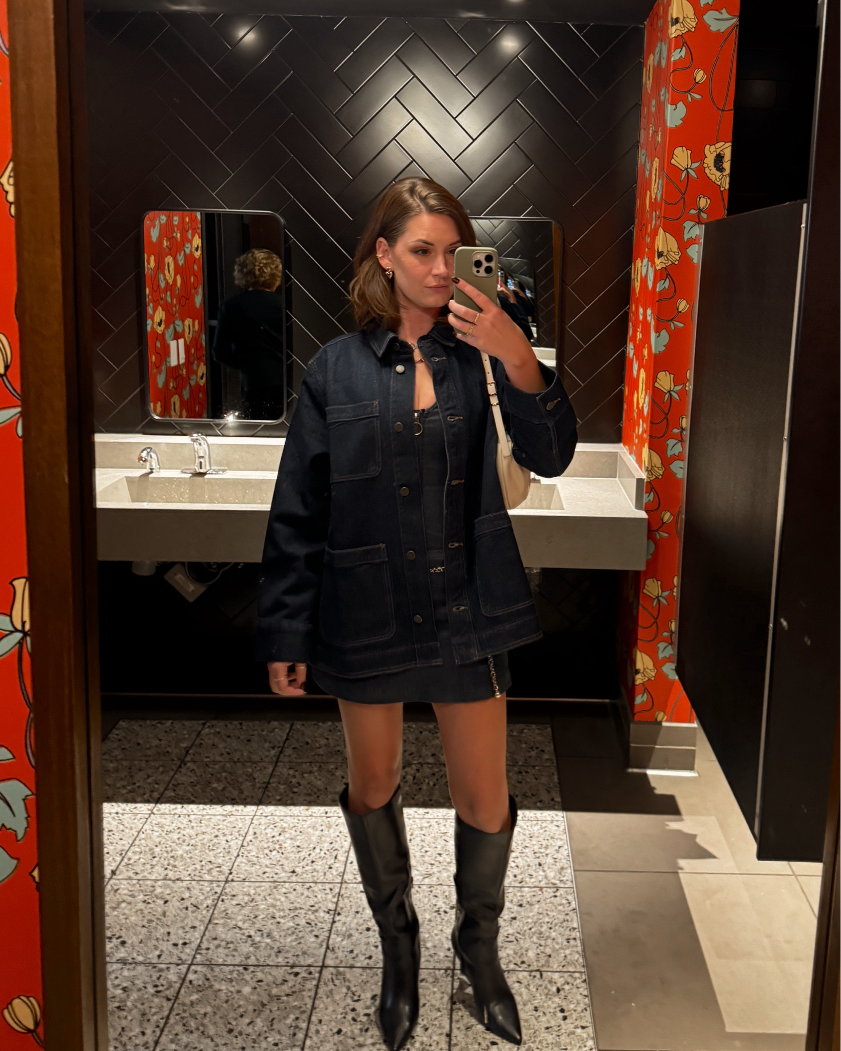 denim on denim outfit for dinner in Nashville 🖤 sized up to a large chore jacket for an oversized fit

#LTKStyleTip #LTKSeasonal #LTKShoeCrush