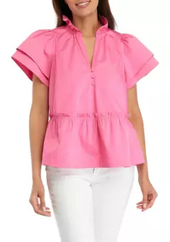 Crown & Ivy™ Women's Solid Flutter Sleeve Top | Belk