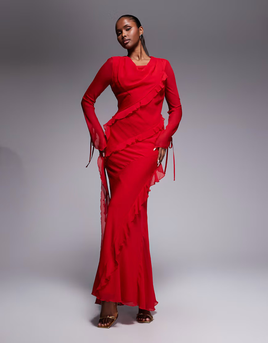 Daska chiffon ruffle maxi dress in red | ASOS (Global)