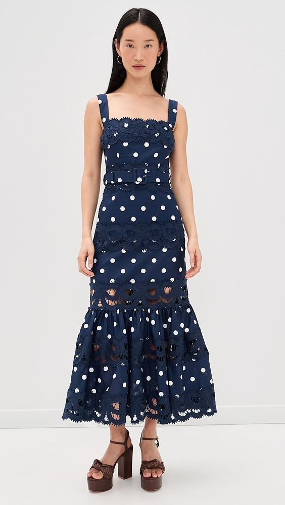 Navy Polka Dot Midi Dress | Shopbop