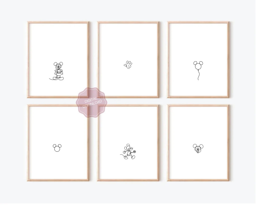 Mickey Mouse Doodle Prints Black and White Mickey Drawing - Etsy | Etsy (US)