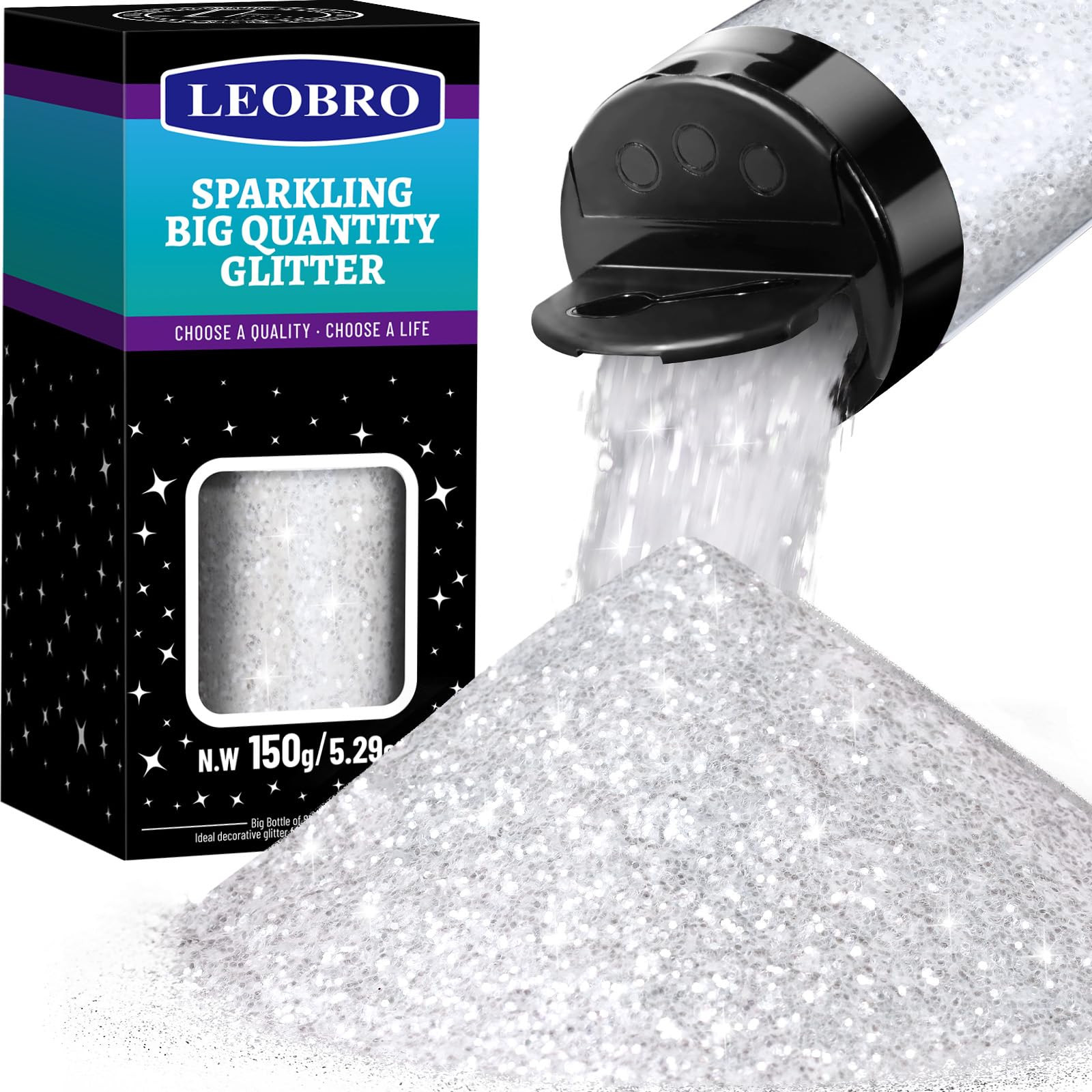 LEOBRO White Glitter, 150g/5.29oz Snow Chunky Glitter for Crafts, Resin, Clear Snow White Flakes,... | Amazon (US)