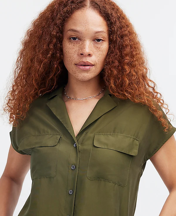 Silk Drapey Patch-Pocket Sleeveless Shirt | Madewell | Madewell