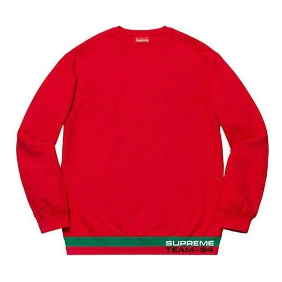Supreme Rib Stripe Crewneck 'Red' | KICKS CREW