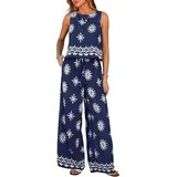 PRETTYGARDEN Women's Summer 2 Piece Lounge Sets Boho Floral Tank Tops Flowy Wide Peg Pants Travel... | Walmart (US)