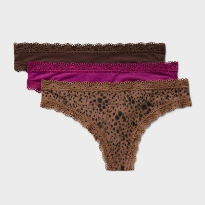 Women's 3pk Cloud Knit Thong Underwear - Auden™ Brown/Purple XS | Target
