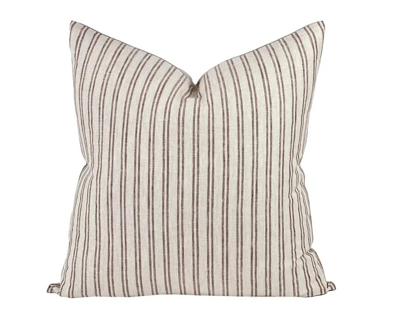 BRIER | Beige and Brown Stripe Linen Pillow Cover, Neutral Pillow, Farmhouse Pillow, Brown Stripe... | Etsy (Global)
