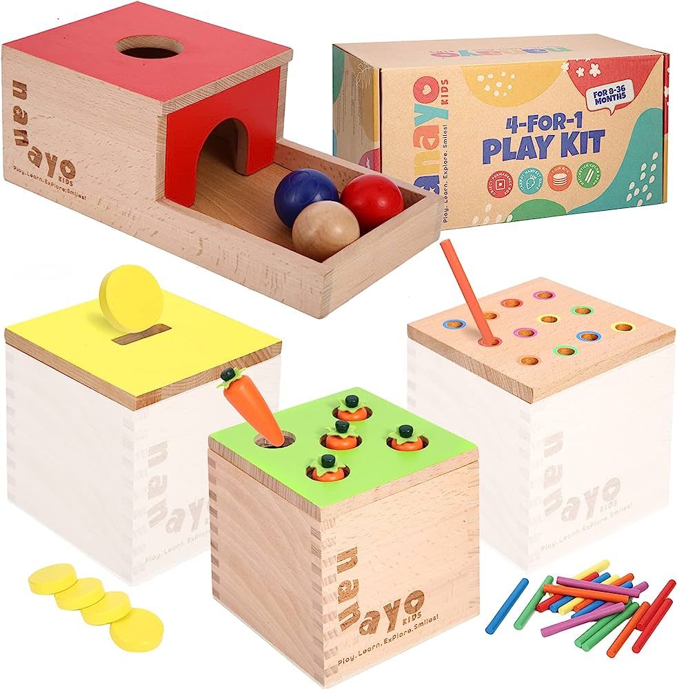 nanayo 4-for-1 Play Kit Includes Object Permanence Box, Montessori Coin Carrot Harvest Game, Matc... | Amazon (US)