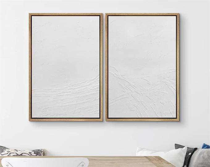 SIGNWIN 2 Piece Framed Canvas Wall Art Gray Pastel Abstract Painting Print Modern Art Neutral Min... | Etsy (US)