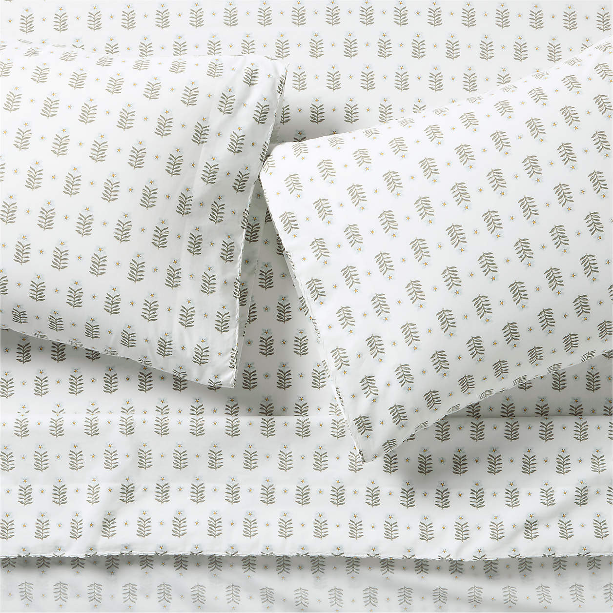 Favorite Washed Organic Cotton Floral Stem King Bed Sheet Set + Reviews | Crate & Barrel | Crate & Barrel