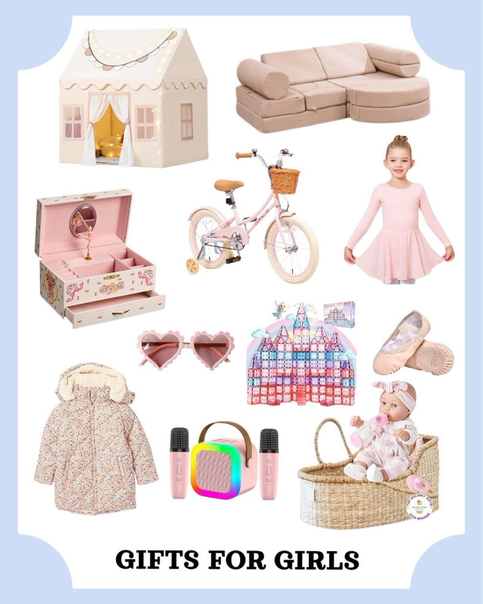Gift ideas for toddler to little girls!!  🤩 Cute dolls, kids toys, pretend play, jewelry box, beige nugget, ballet attire, floral winter coat, karaoke machine, bike with training wheels & indoor play house! 

#LTKKids #LTKCyberWeek #LTKGiftGuide