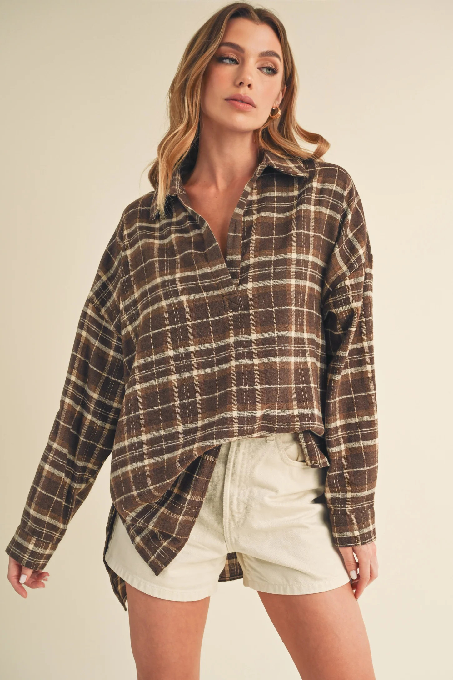Brown Plaid Shirt | PinkBlush Maternity