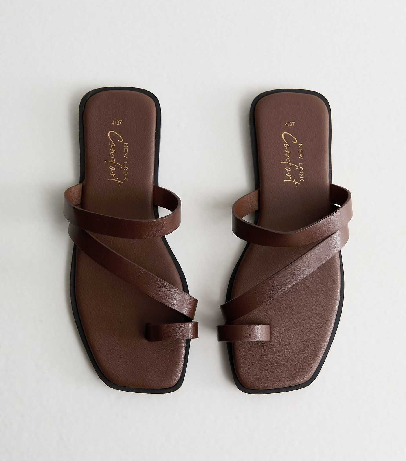 Brown Faux Leather Multi Strap Toe Post Sandals | New Look | New Look (UK)