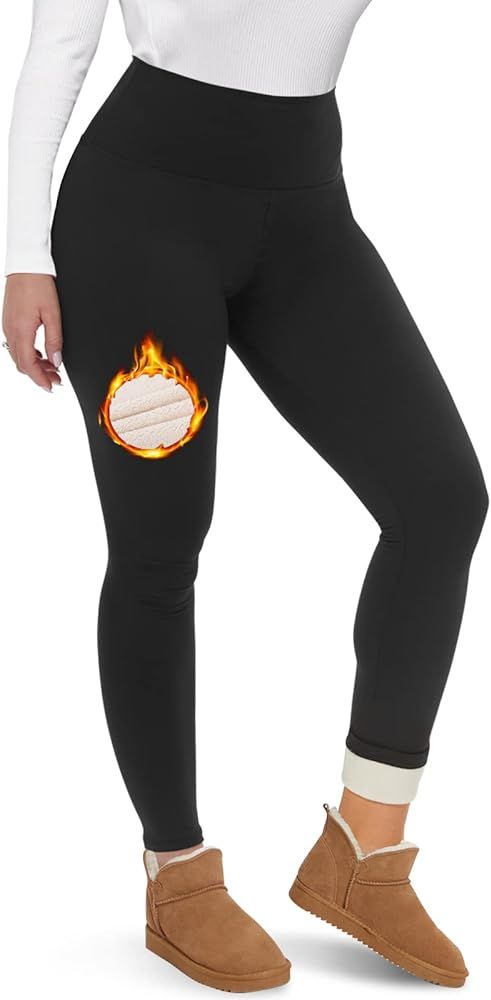 CAMPSNAIL Fleece Lined Leggings Women - Thick Soft High Waisted Black Tummy Control Thermal Warm ... | Amazon (US)