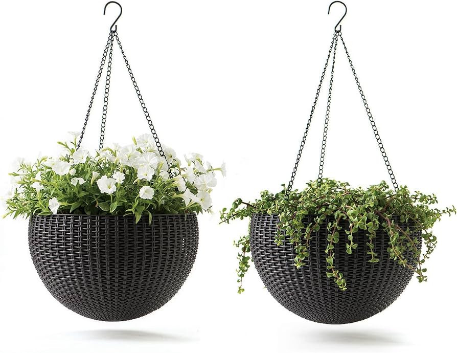 Keter Resin Rattan Set of 2 Round Hanging Planter Baskets for Indoor and Outdoor Plants-Perfect f... | Amazon (US)