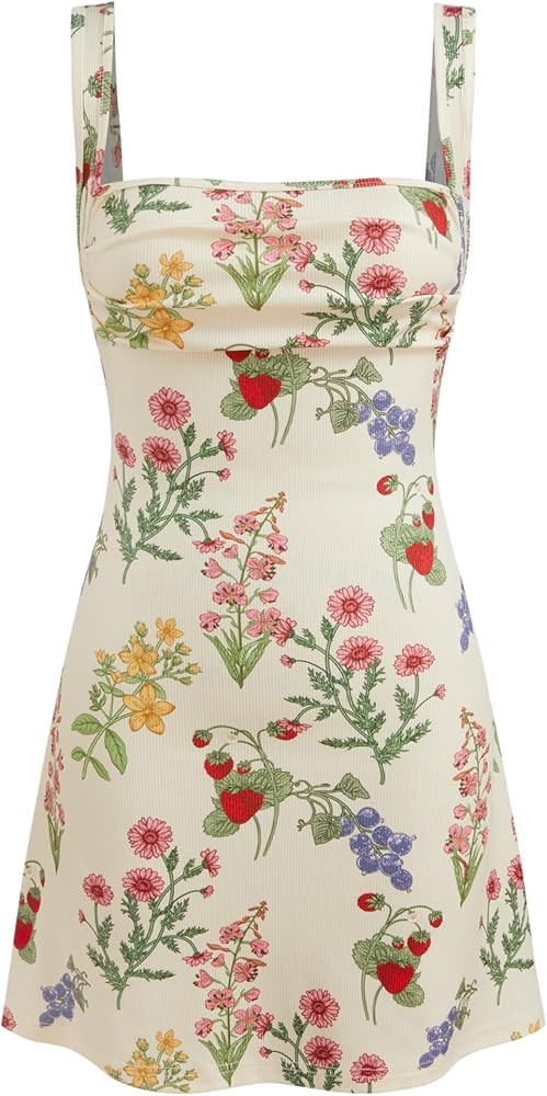 CIDER Women's Summer Floral Dress Square Neck Mini Dress Sleeveless Cute Sundress Party Dresses T... | Amazon (US)