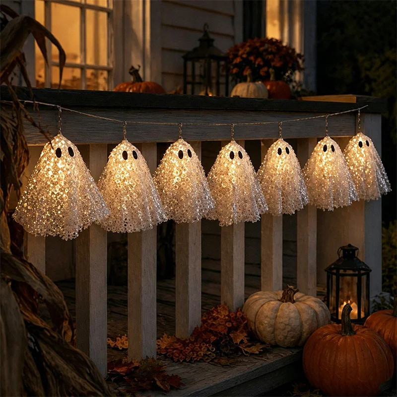2M Sequin Ghost LED String Lights 10 Count Battery Operated Halloween Decor Lights With AA Battery Power | Wayfair North America