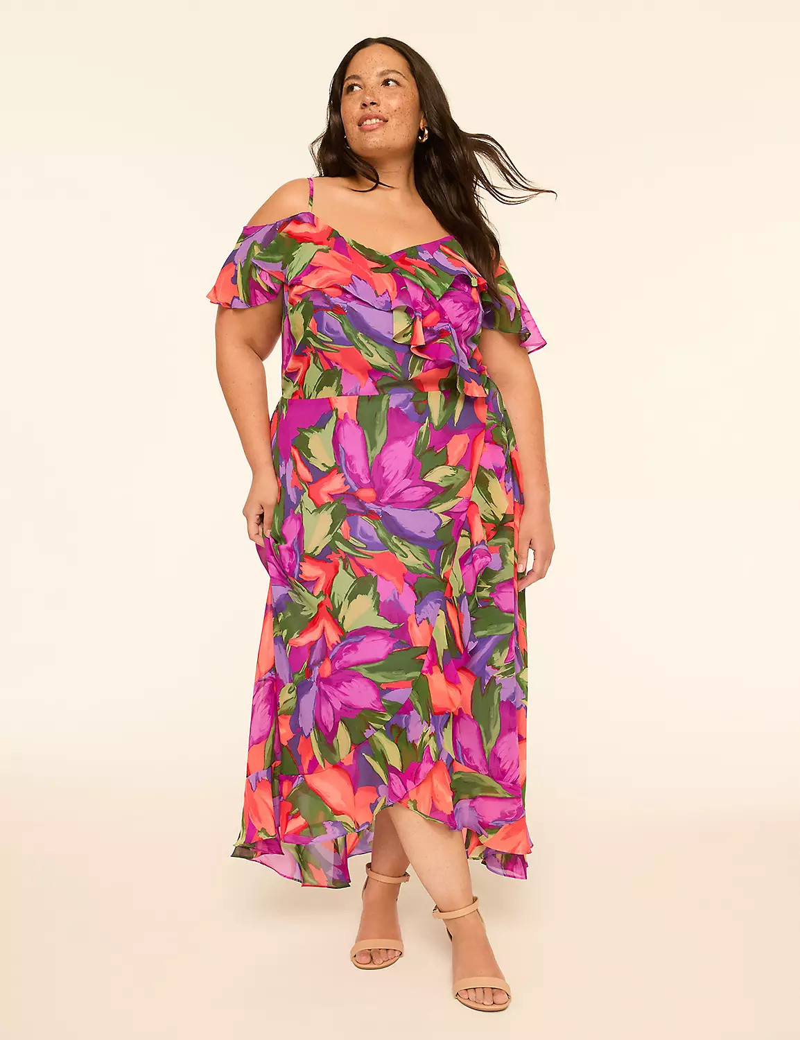 Cold-Shoulder Ruffle Faux-Wrap Maxi Dress | LaneBryant | Lane Bryant (US)