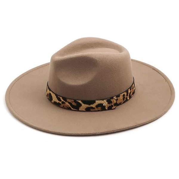 Wide Brim Leopard Felt Hat for Women in Khaki | Glik's