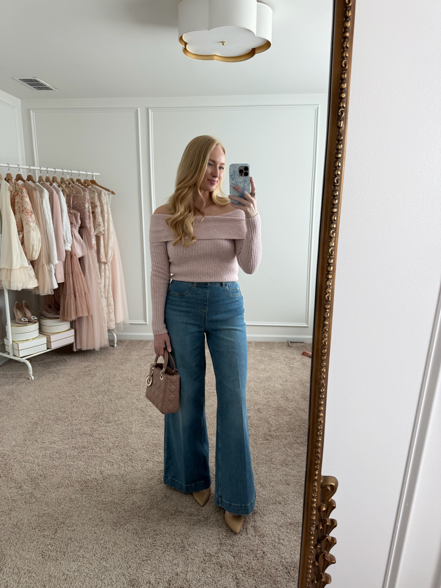 Transitional date night outfit idea! I paired my Spanx wide leg jeans with this off the shoulder sweater top and heels. Wearing size small in the top and jeans. If in between sizes in the jeans, I recommend sizing up. Use my code AMANDAJOHNXSPANX for 20% off your first Spanx order. Elevated Transitional outfits  // date night outfits // wide leg jeans // Spanx jeans 

#LTKStyleTip #LTKParties #LTKSeasonal