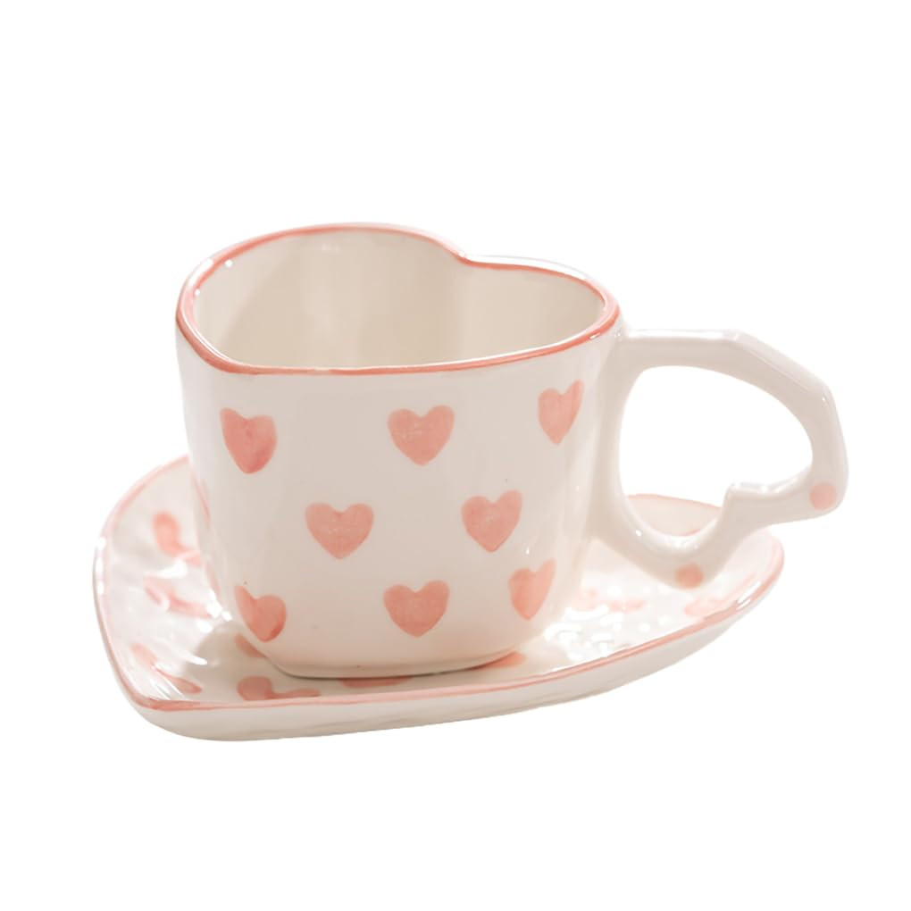 WAIT FLY Heart Shaped Ceramic Coffee Mug Set with Saucer, Tea Cup, Breakfast Cup, Dessert Plate-P... | Amazon (US)