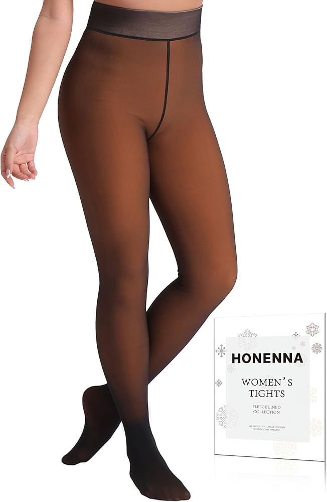 HONENNA 5 Skin Colors Fake Translucent Fleece Lined Tights, Winter Thermal Pantyhose for Women un... | Amazon (US)
