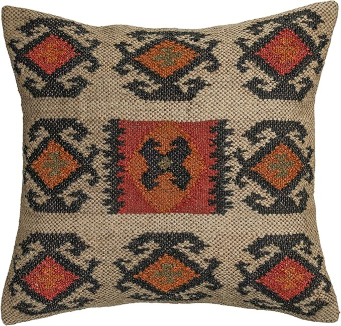 Tov Furniture Terra Clay 20 inch Square Wool and Jute Kilim Pillow | Amazon (US)
