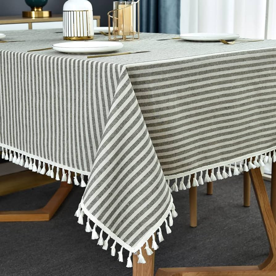 TruDelve Cotton Linen Table Cloth Stripe Tassel Rectangle Tablecloth Dust-Proof Table Cover for K... | Amazon (US)